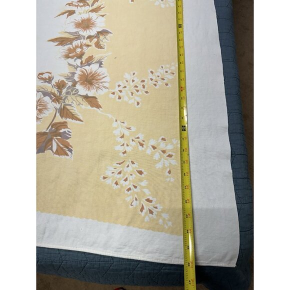 Vtg Mid Century Cotton Tablecloth Floral Tan Hibiscus Square 46x54” Selvedge - Picture 10 of 10